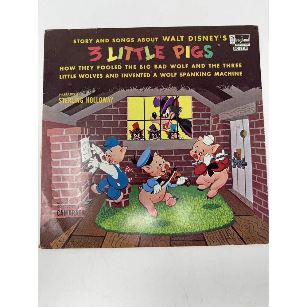 Walt‎ Disney's 3 Little Pigs Record LP Vinyl DQ-1310 Disneyland Records